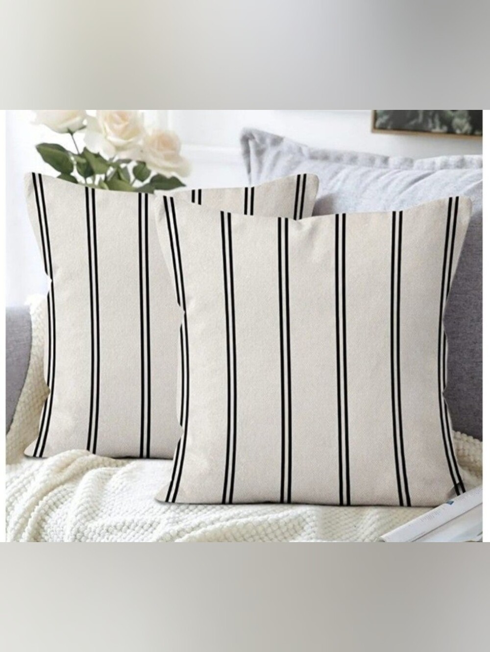 Striped Black and Cream Throw Pillow Cover - Set of 4 20x20 NWT